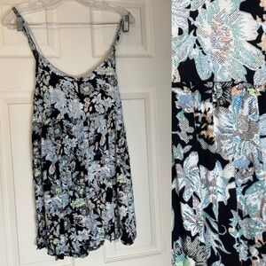 LOLA Floral Jumper Spaghetti Straps in Black and Blue Size Large